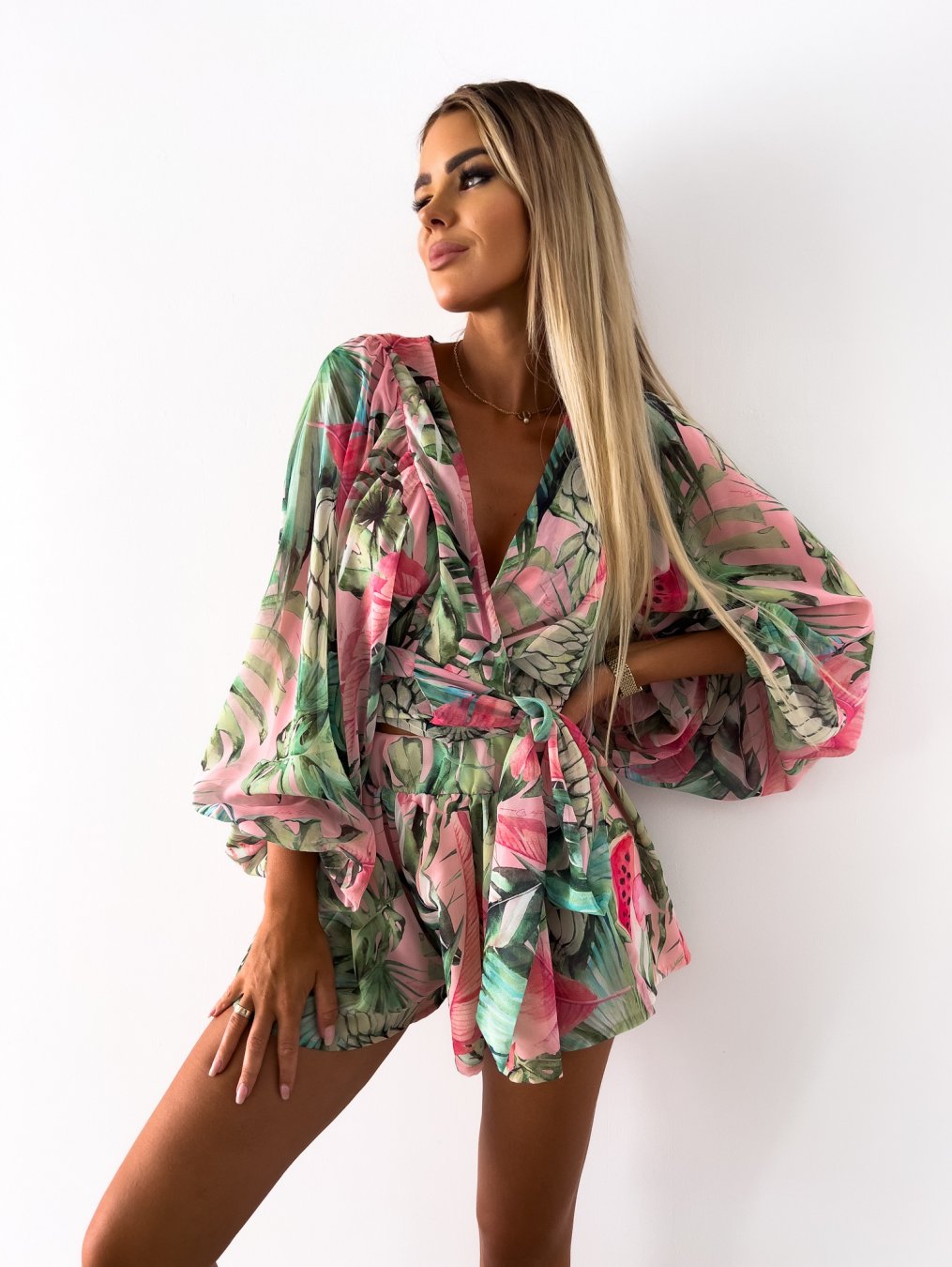 Alayna - Stylish Women's Beach Play Dress with Deep V-neck and Lantern Sleeves