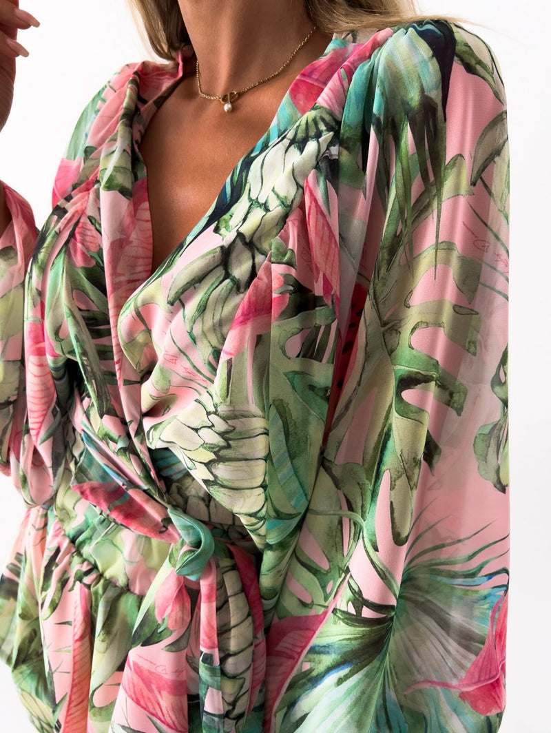 Alayna - Stylish Women's Beach Play Dress with Deep V-neck and Lantern Sleeves