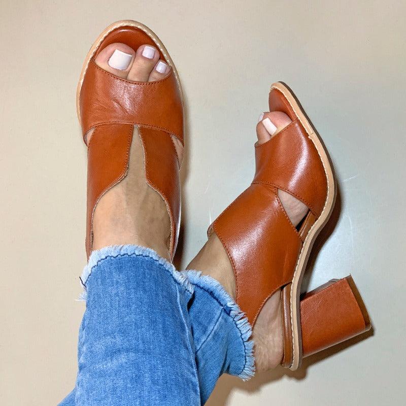 Rae - Stylish Women's Leather Sandals with Comfortable Block Heels