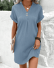 Agnes - Casual V-neck Mini Dress with Short Sleeves and Loose Fit