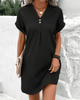 Agnes - Casual V-neck Mini Dress with Short Sleeves and Loose Fit