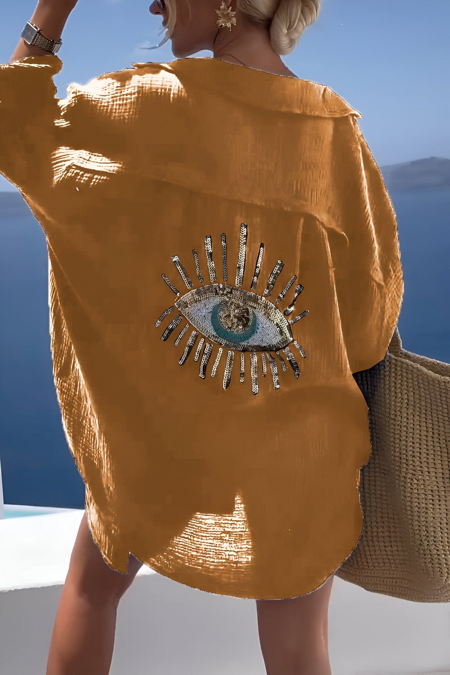 Coralyn - Stylish Evil Eye Beaded Polo Button Down Shirt in Cotton