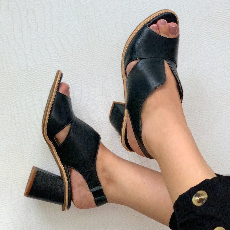 Rae - Stylish Women's Leather Sandals with Comfortable Block Heels