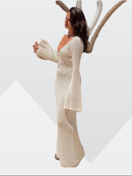 Nedra - Elegant Deep V-neck Sheer Dress for Stunning Style