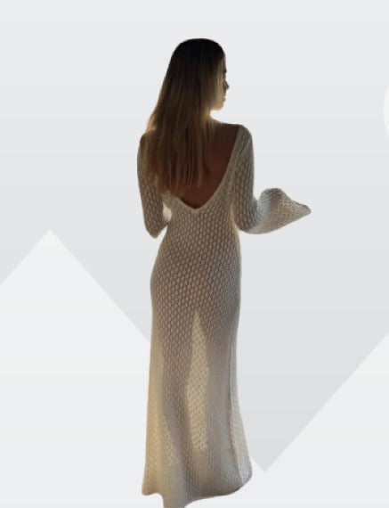 Nedra - Elegant Deep V-neck Sheer Dress for Stunning Style