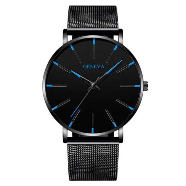 Roman - Geneva Ultra Slim Men Wristwatch Mesh Band Black Dial