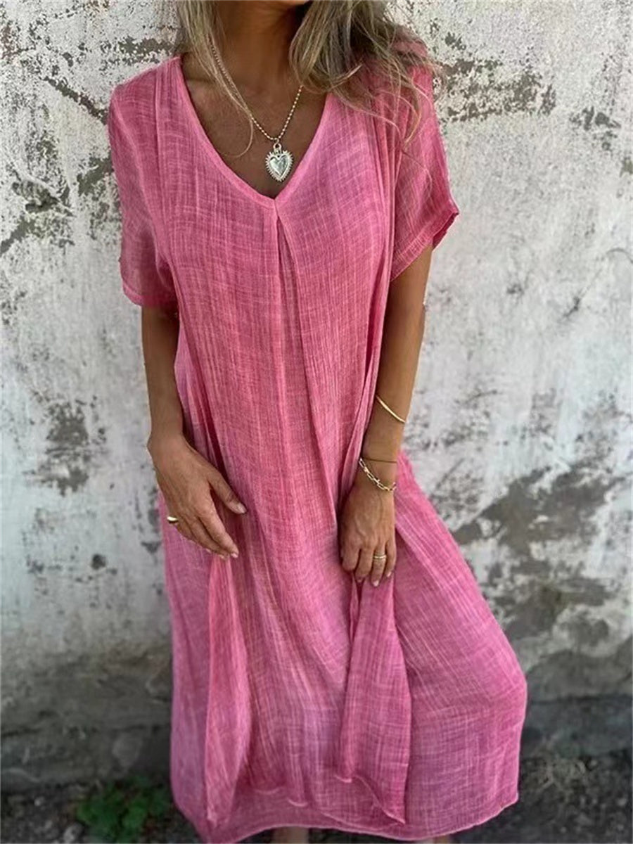 Gloria - Elegant Women's V-neck Midi Dress for Effortless Style
