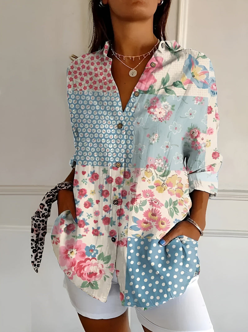 Océane - Effortless Floral Breeze Button-Up Shirt for Elegant Style