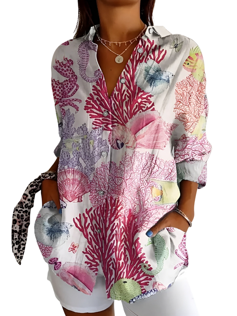 Océane - Effortless Floral Breeze Button-Up Shirt for Elegant Style