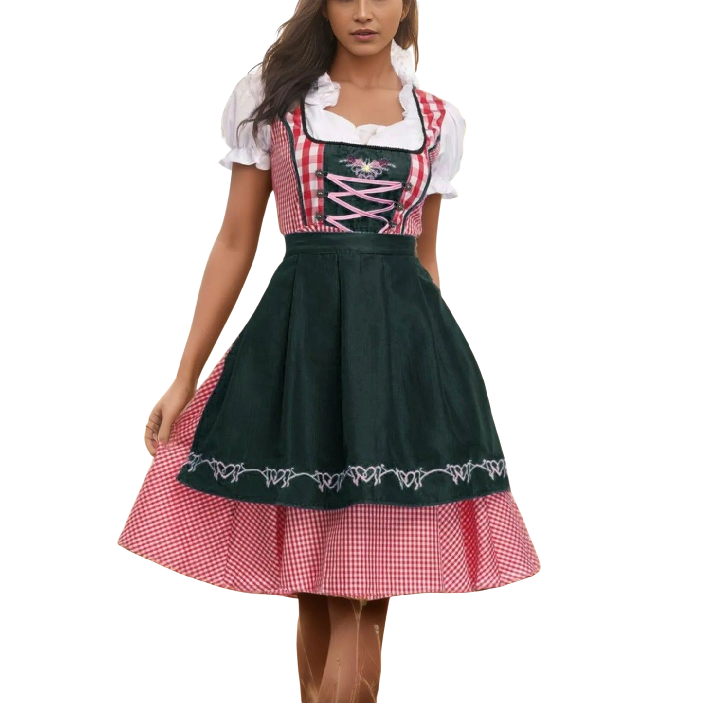 Kylee - Dirndl Dress With Checkered Bodice And Green Skirt