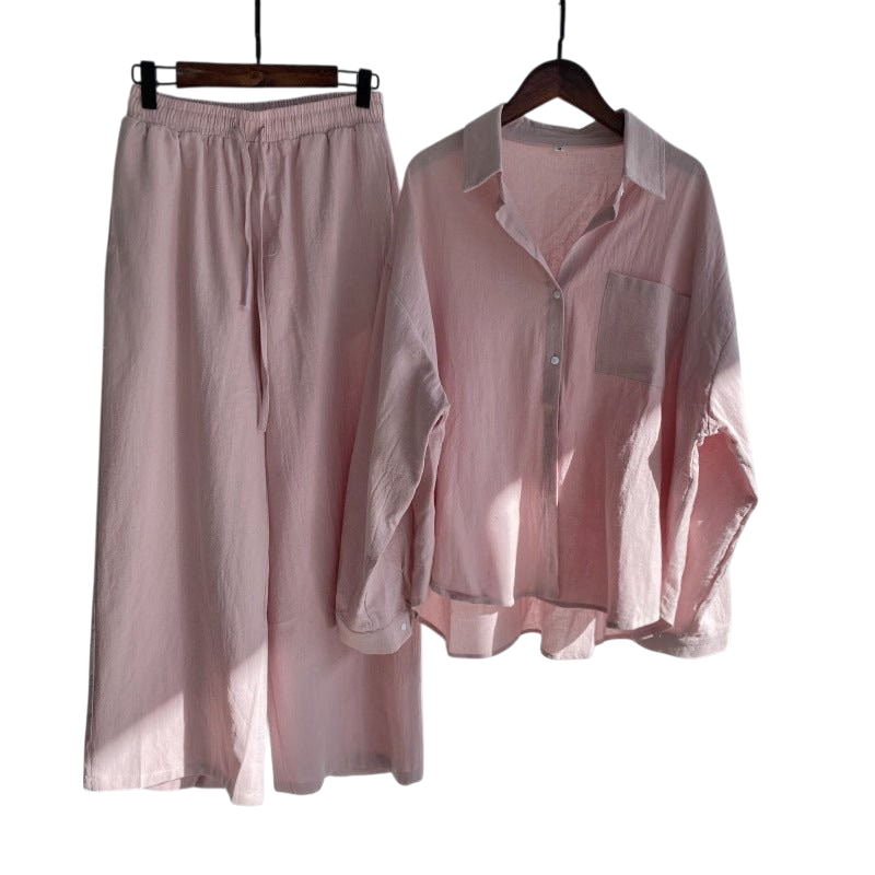 Malaysia - Linen Shirt And Cotton High Waist Pants Ensemble