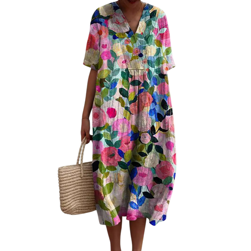 Bailey - Vibrant Floral Summer Dress with Relaxed Fit and V-neck