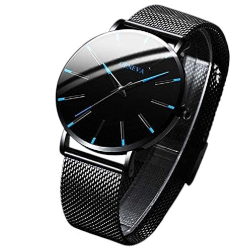 Roman - Geneva Ultra Slim Men Wristwatch Mesh Band Black Dial