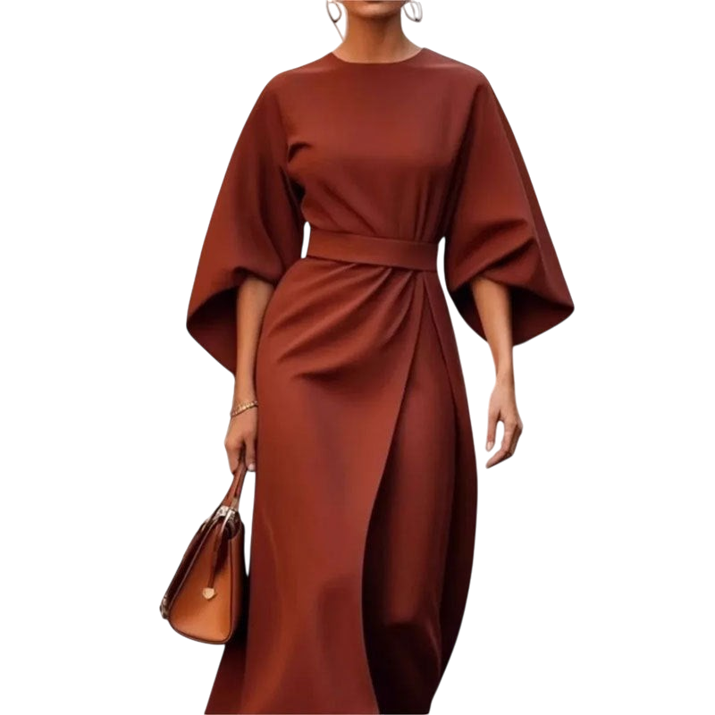 Sonya - Elegant Batwing Sleeve Maxi Dress Belted Waist