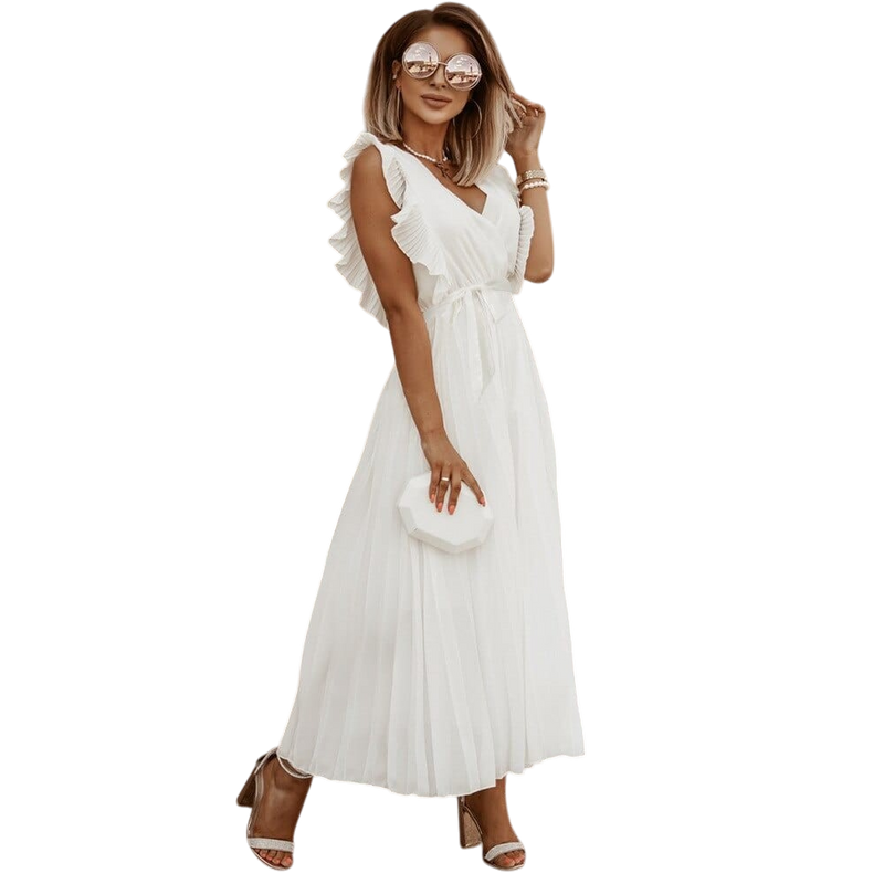Sybil - Elegant Women's Maxi Ruffle Dress With Belt