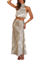 Tasha - Elegant Women's Long Draped Top And Skirt Set