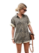 Elisa - Leopard Print Summer Romper With Rolled Sleeves