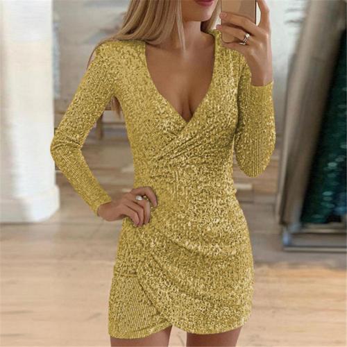 Darya - Dazzling Glittery Wrap Dress for Women with V-neck and Long Sleeves