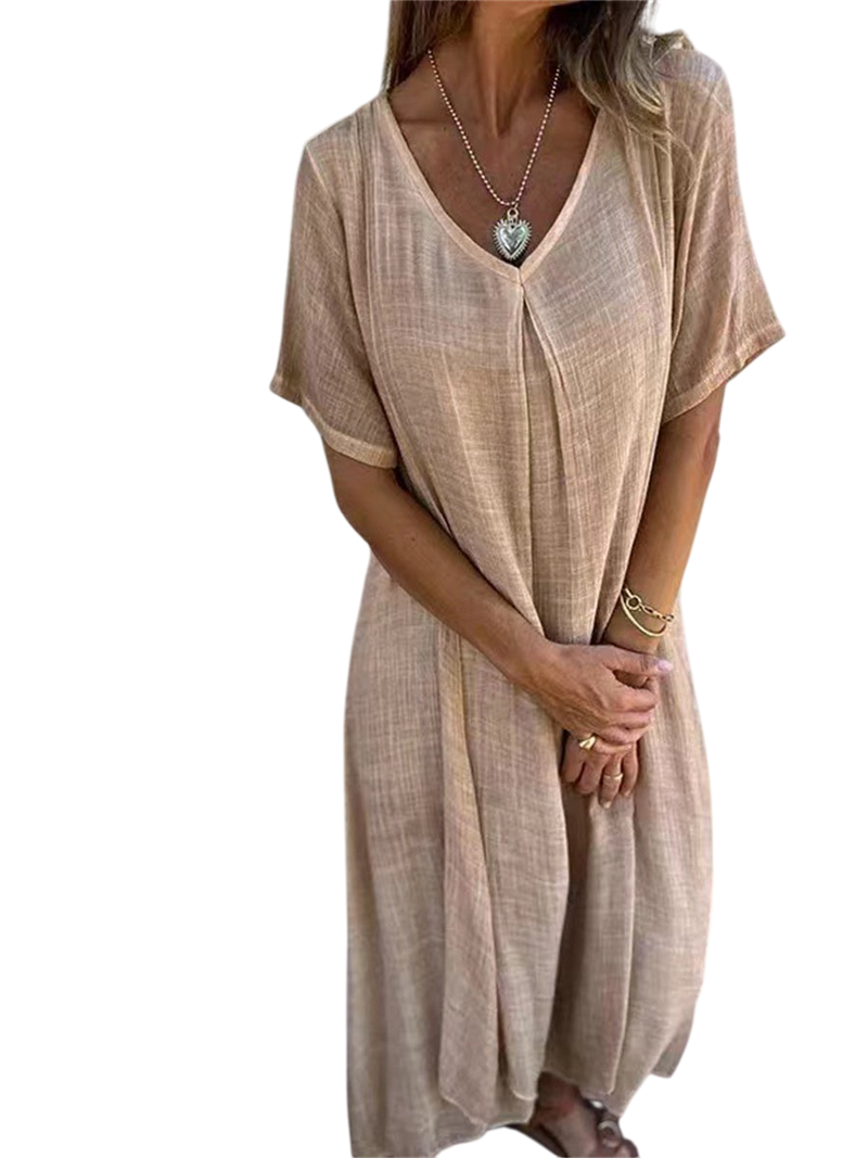 Gloria - Elegant Women's V-neck Midi Dress for Effortless Style